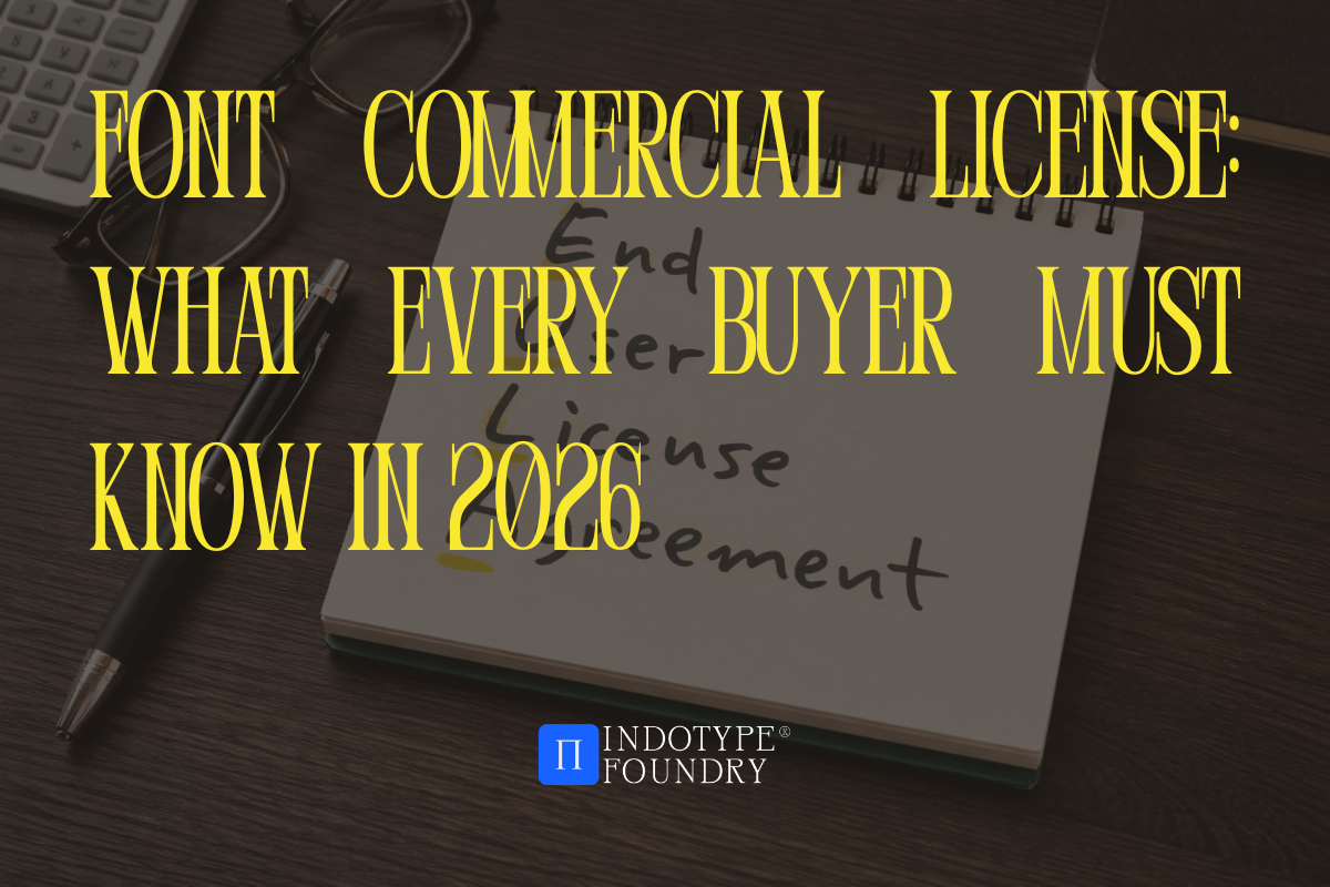 Font commercial license document next to a professional logo design