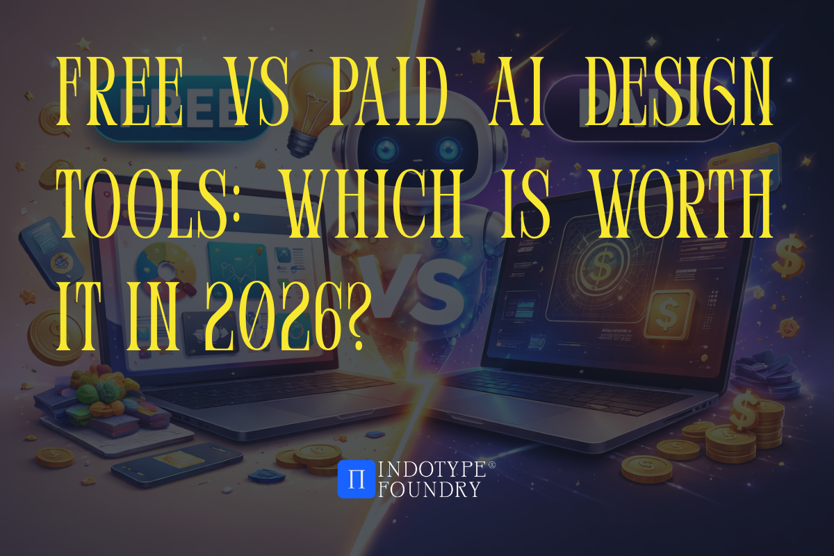 Comparison of free vs paid AI design tools showing output quality and font differences