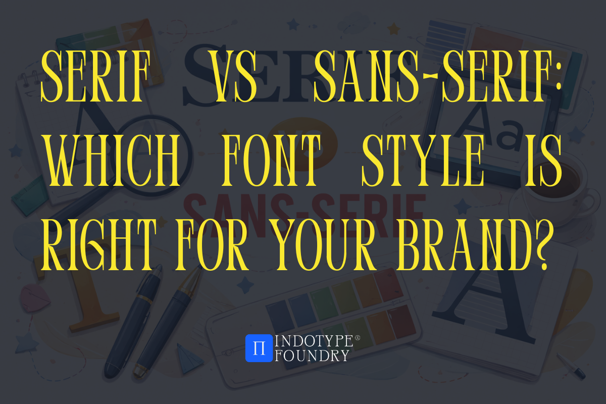 Serif vs sans-serif font comparison showing the same brand name in two different typeface styles with contrasting personalities